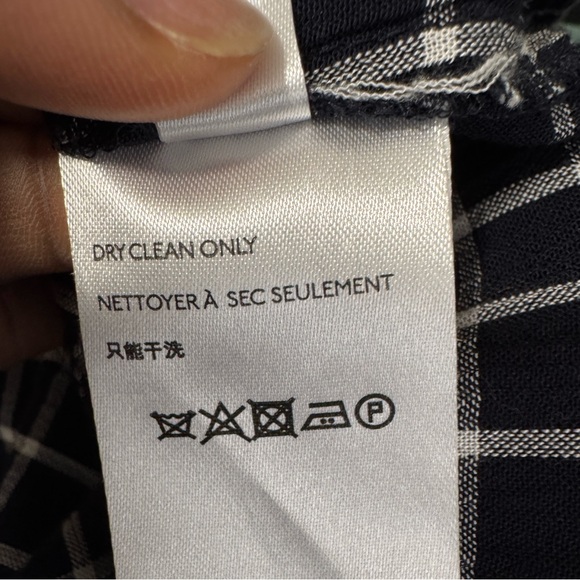 Anthropologie Sara Smocked Shirtdress Navy and White Grid Long Sleeve Dress - Picture 8 of 12